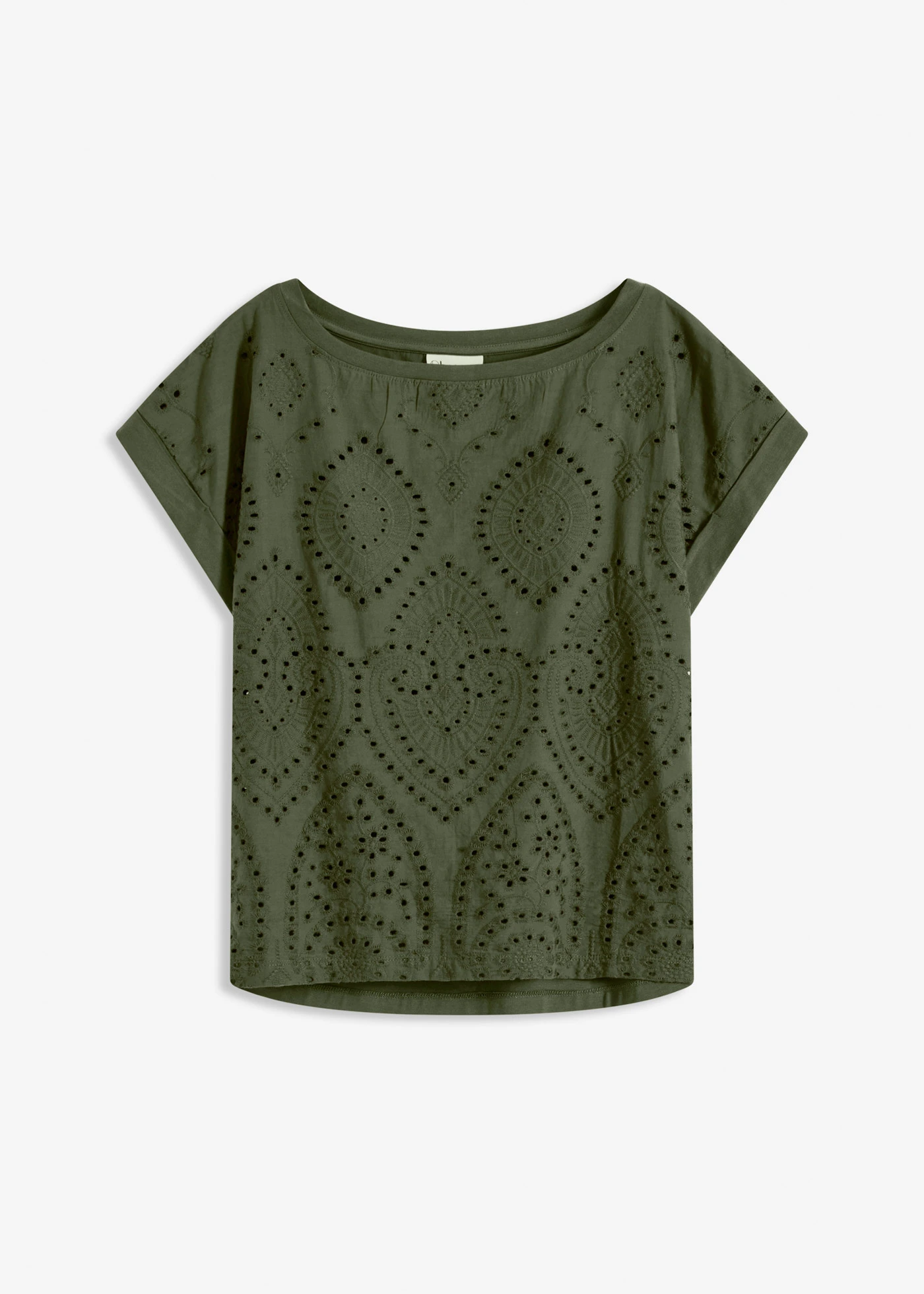 Bluză tricot cu broderie perforată • kaki închis • magazin bonprix