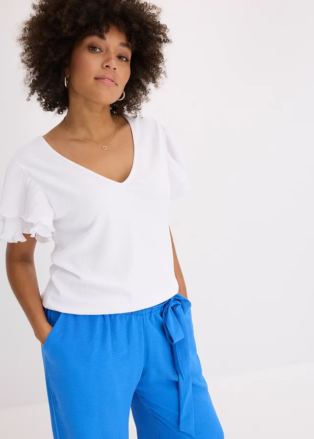 T-shirt à volants, Couleur: blanc