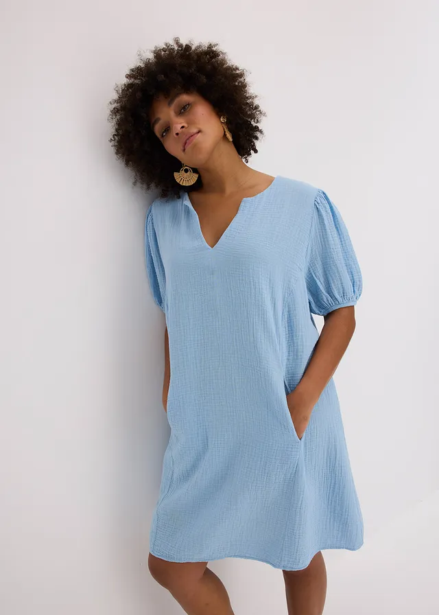 Robe courte en gaze de coton, Couleur: bleu clair