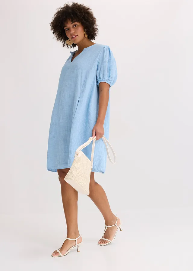 Robe courte en gaze de coton, Couleur: bleu clair