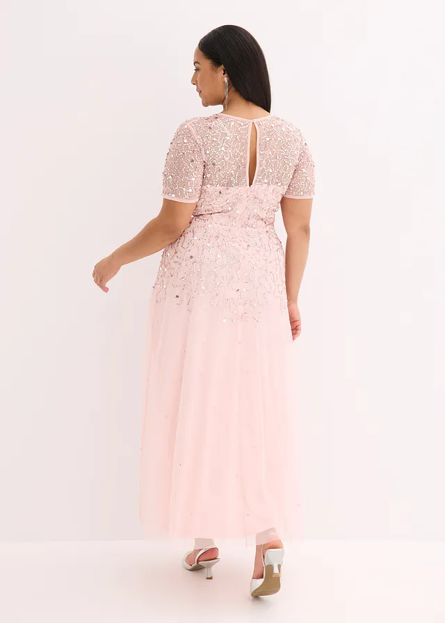 Robe longue en tulle avec sequins brodés, Couleur: rose nacré