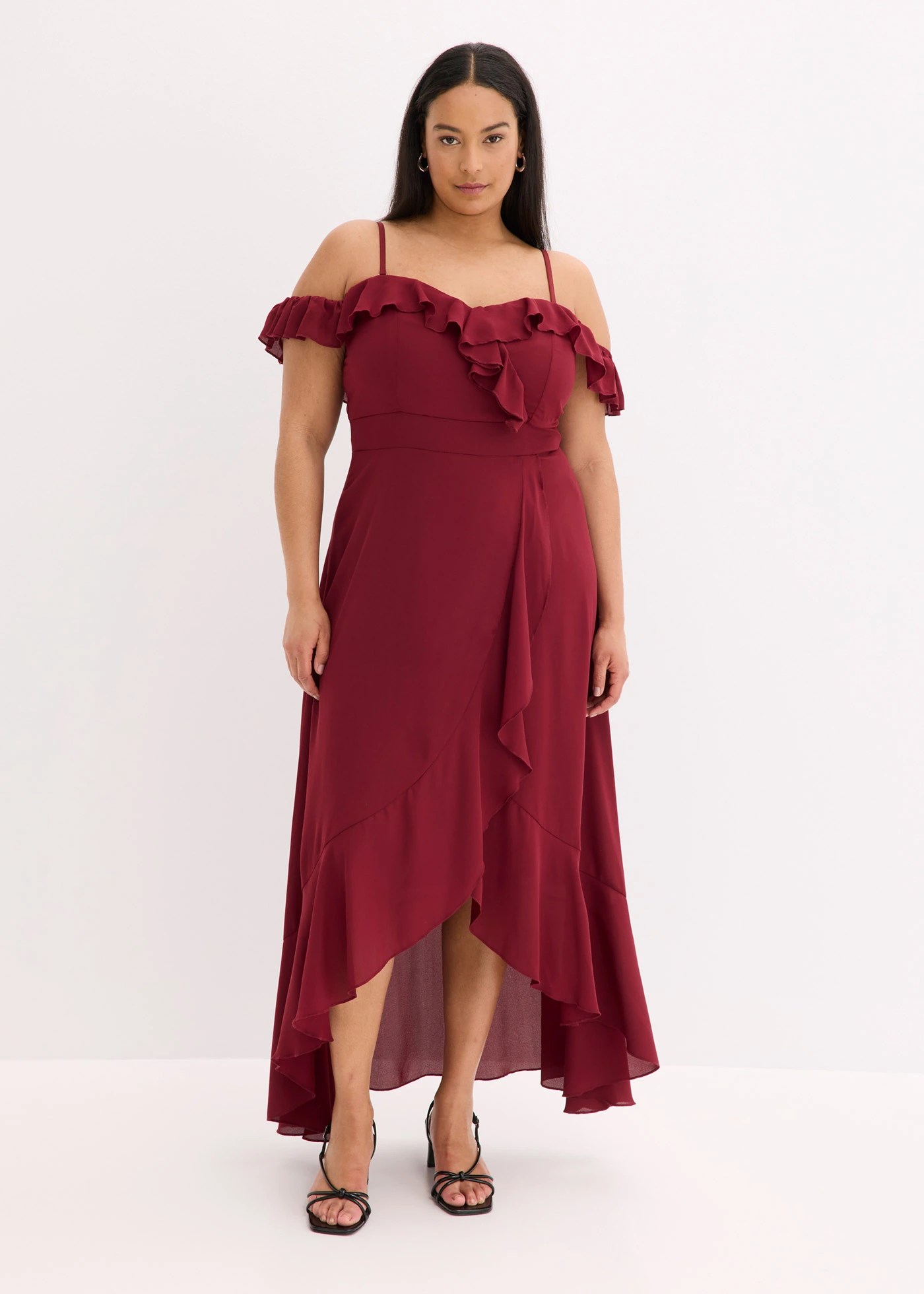 Šaty Carmen s volány • rubínově červená plus size • bonprix obchod
