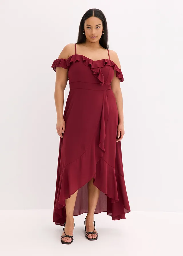 Robe encolure Bardot à volants