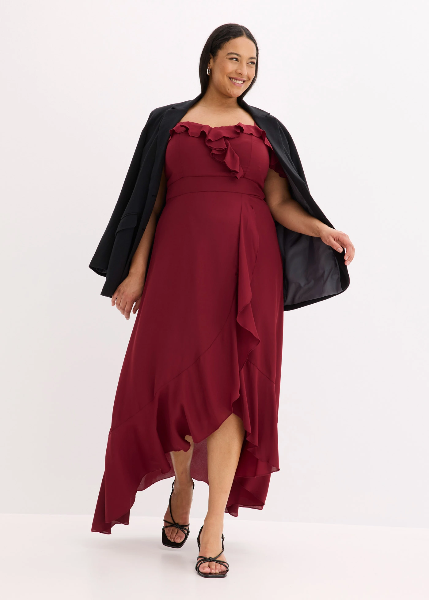 Šaty Carmen s volány • rubínově červená plus size • bonprix obchod