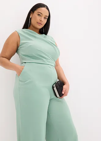 Jumpsuit van glanzend satijn • pastelgroen plus size • bonprix online shop