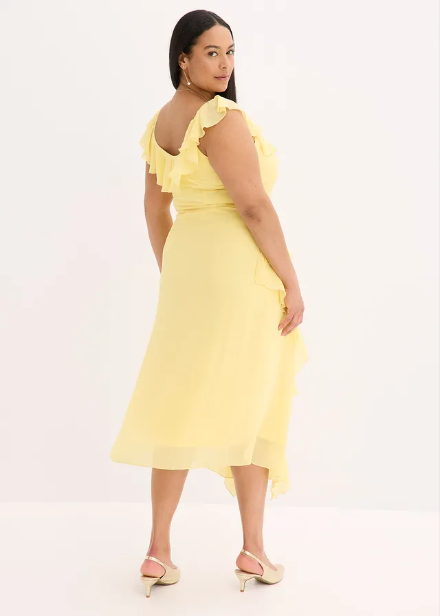 Robe en mousseline avec bretelles et volants, Couleur: jaune clair