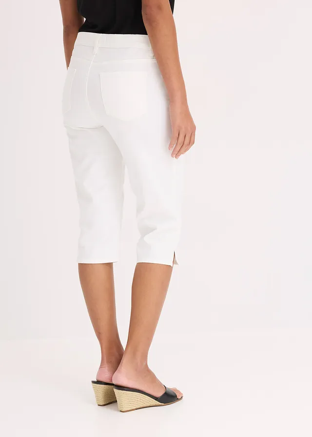 Capri broek met een comfortabele band, Kleur: wit
