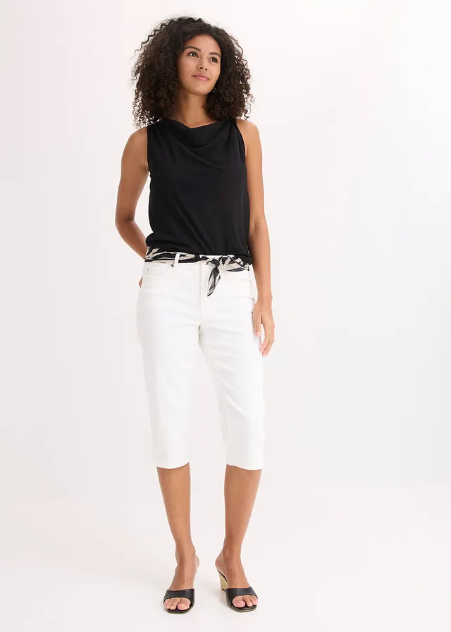 Pantalon corsaire à taille élastiquée, Couleur: blanc