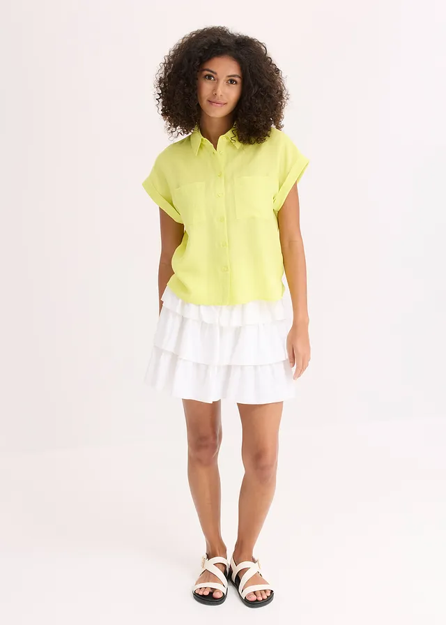 Overhemdblouse in een soepele lyocellmix, Kleur: citrusgeel