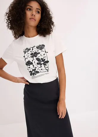 T-shirt met placement-print • wolwit-zwart met grafisch motief • bonprix online shop