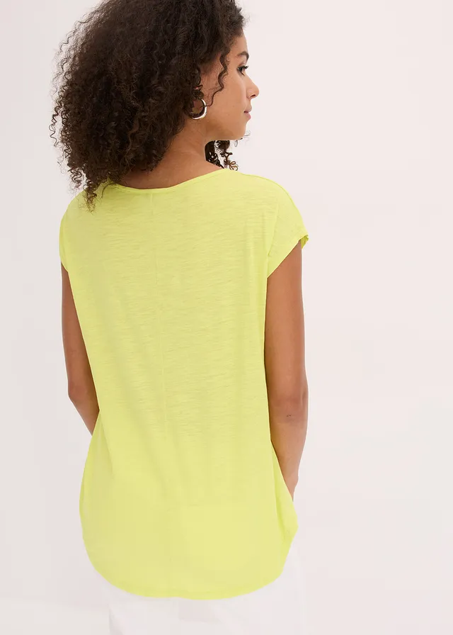 T-shirt long 100% coton, Couleur: jaune citron