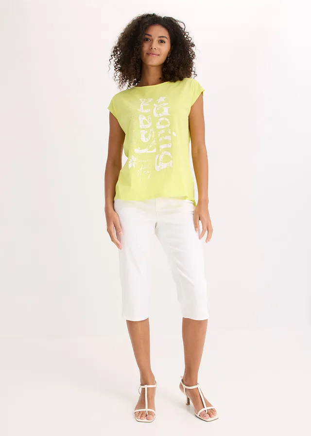 T-shirt long 100% coton, Couleur: jaune citron