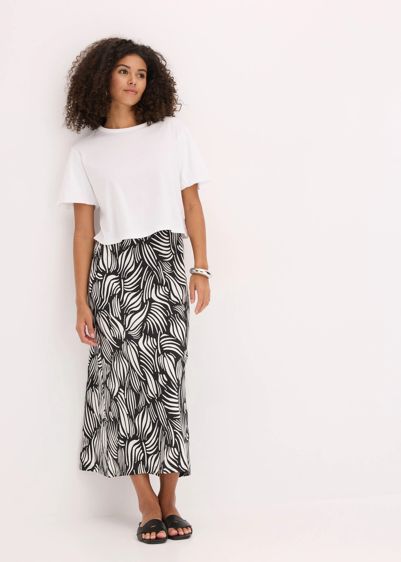 Jersey rok van biologisch katoen met stretch • zwart-wolwit gedessineerd • bonprix online shop