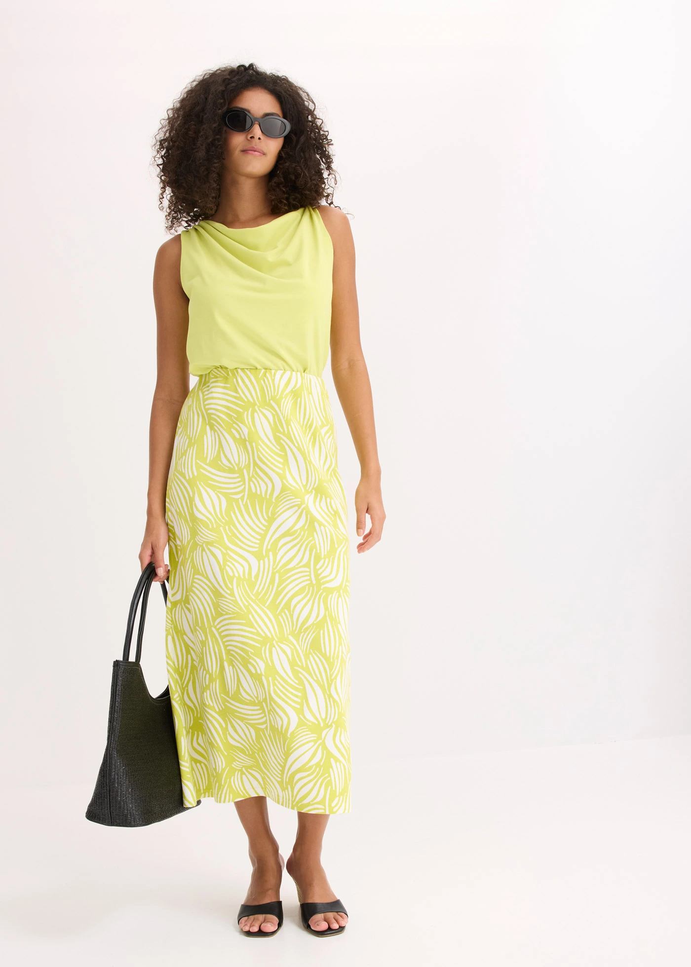 Jupe en jersey coton • jaune citron-écru imprimé • Boutique bonprix