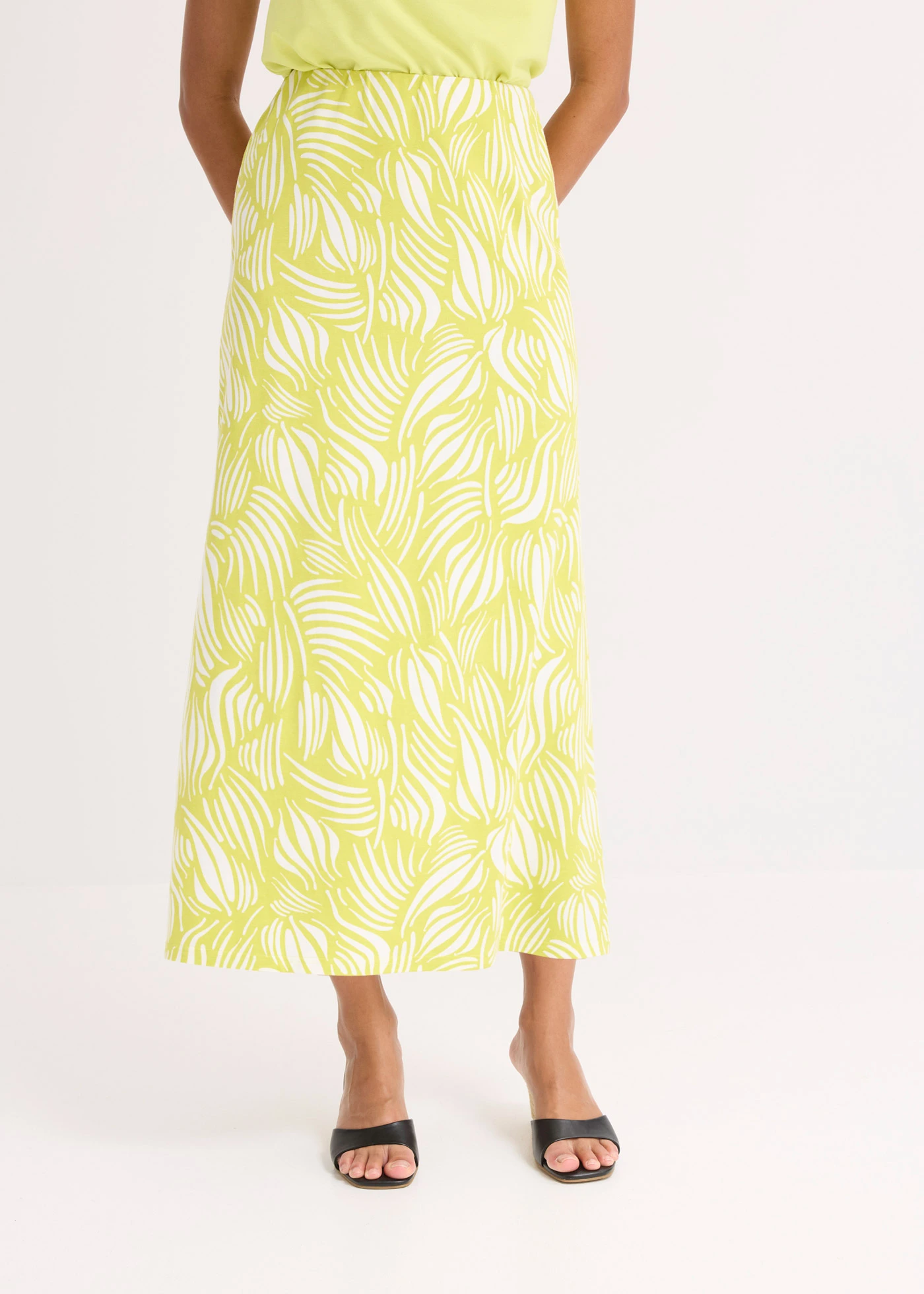 Jersey rok van biologisch katoen met stretch • citrusgeel-wolwit gedessineerd • bonprix online shop