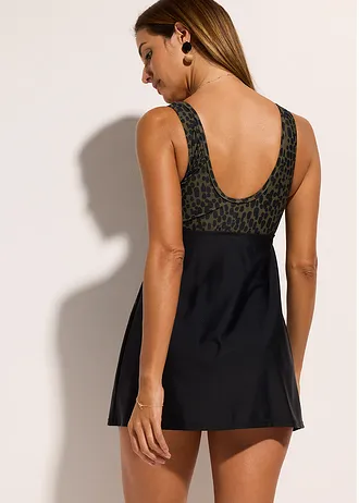 Koupací šaty • puntíkované černá /khaki • bonprix obchod