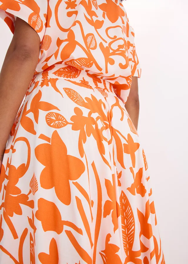 Maxi rok van soepele viscose • wolwit-mango gebloemd • product-page.page-title-suffix