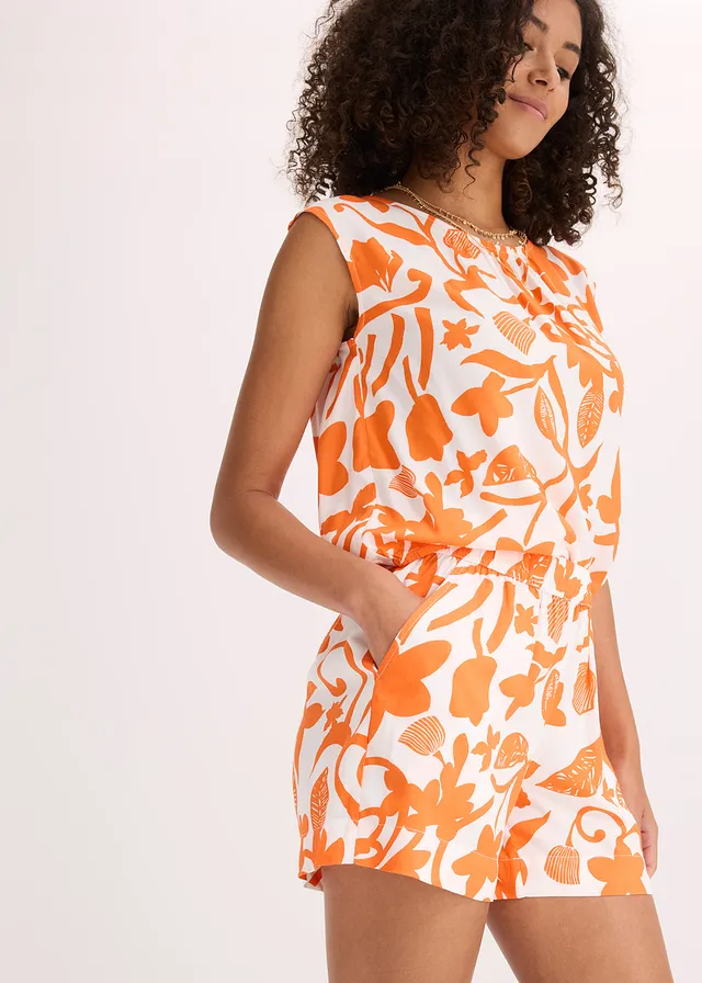 Short imprimé en viscose fluide • écru/mangue floral • product-page.page-title-suffix