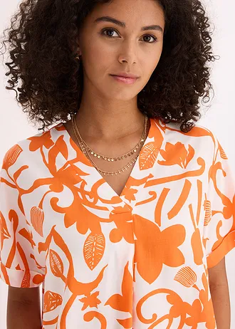 Tuniekblouse van soepele viscose met print • wolwit-mango gebloemd • bonprix online shop