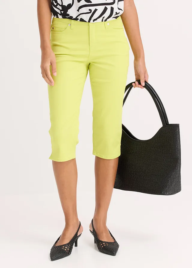 Pantalon corsaire à taille élastiquée, Couleur: jaune citron