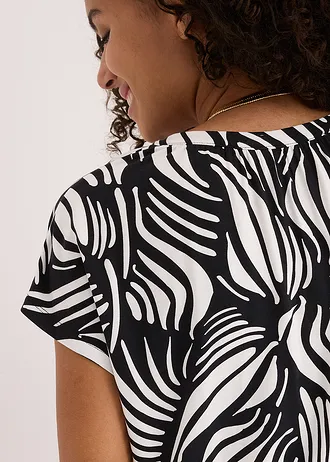 Bluză tricot Henley din amestec moale cu viscoză • negru-ecru cu imprimeu • magazin bonprix