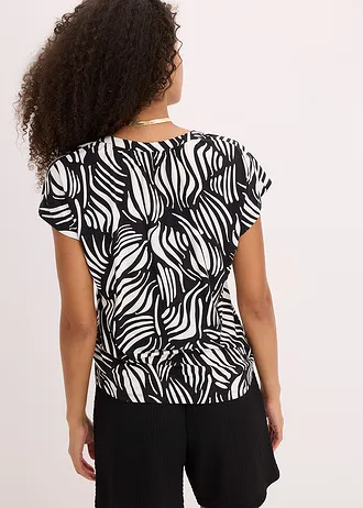 Bluză tricot Henley din amestec moale cu viscoză • negru-ecru cu imprimeu • magazin bonprix