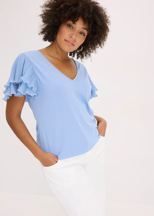 T-shirt à volants, Couleur: bleu clair