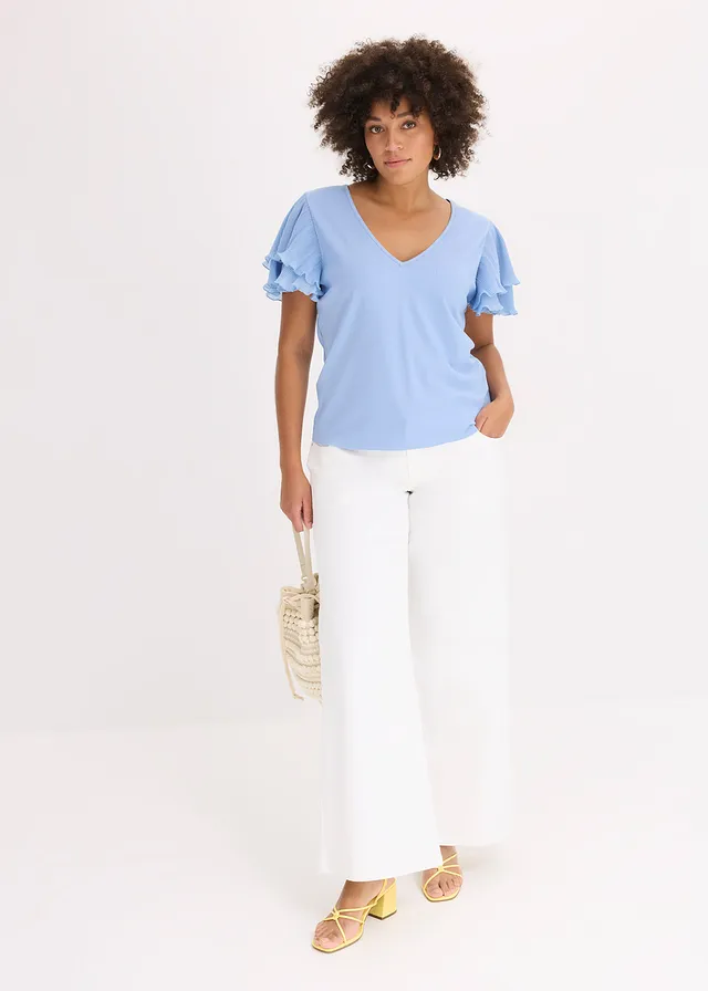T-shirt à volants, Couleur: bleu clair