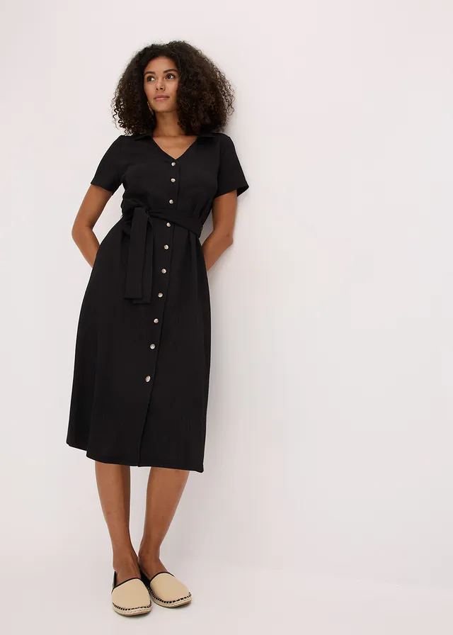 Robe légère en jersey crêpe, Couleur: noir