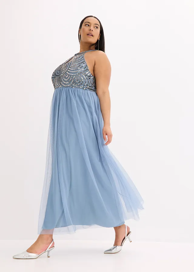 Robe longue brodée de sequins • bleu clair/argenté plus size • product-page.page-title-suffix