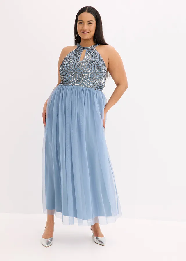 Robe longue brodée de sequins • bleu clair/argenté plus size • product-page.page-title-suffix