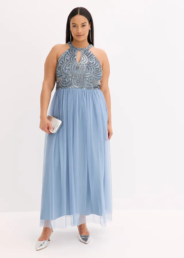 Robe longue brodée de sequins • bleu clair/argenté plus size • product-page.page-title-suffix