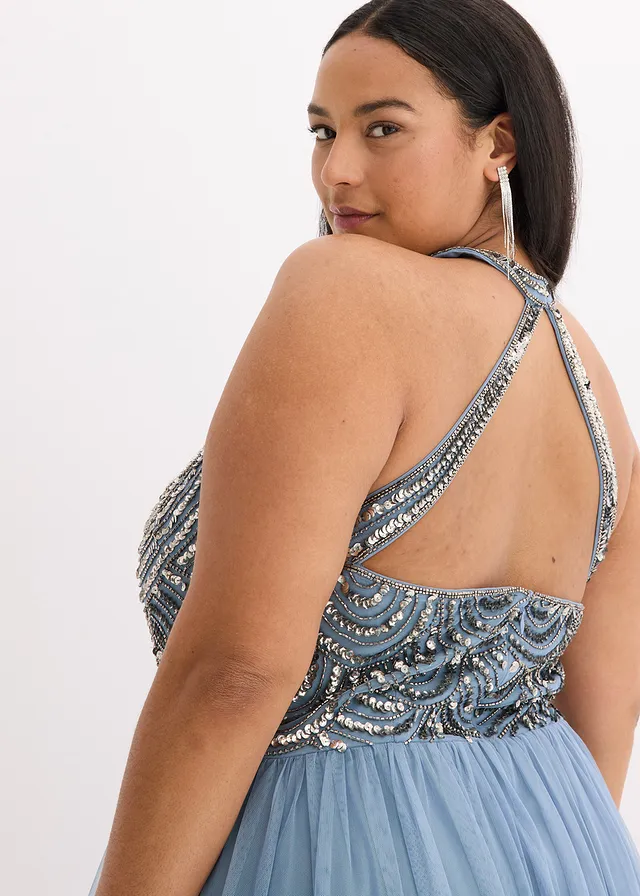 Robe longue brodée de sequins • bleu clair/argenté plus size • product-page.page-title-suffix