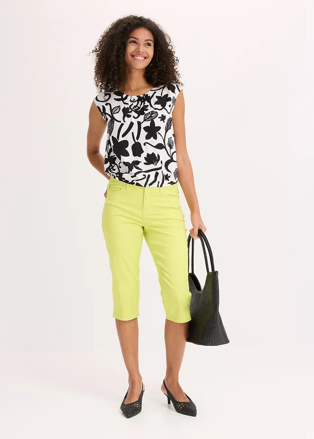 Capri broek met een comfortabele band, Kleur: citrusgeel
