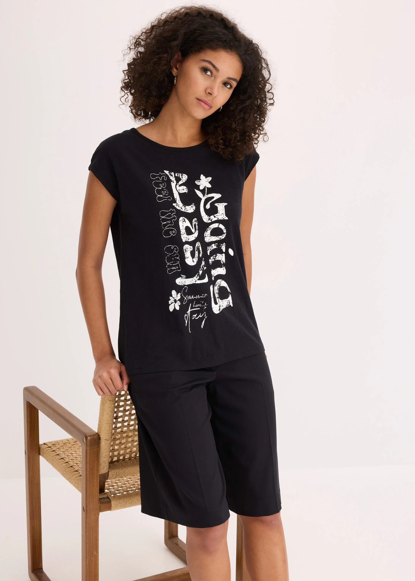 Bluză tricot lungă din bumbac organic 100% • negru • magazin bonprix