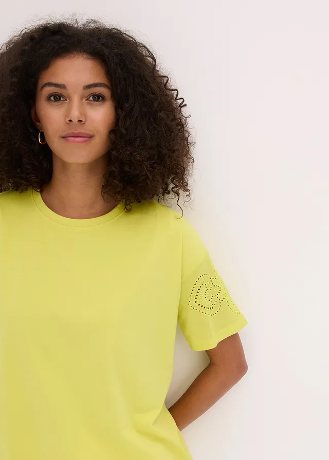 Tricou cu broderie perforată • galben citric • magazin bonprix