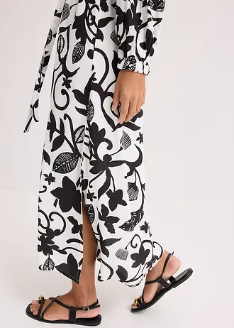 Kaftanové šaty ze splývavé viskózy • černo-krémově bílá s potiskem • bonprix obchod