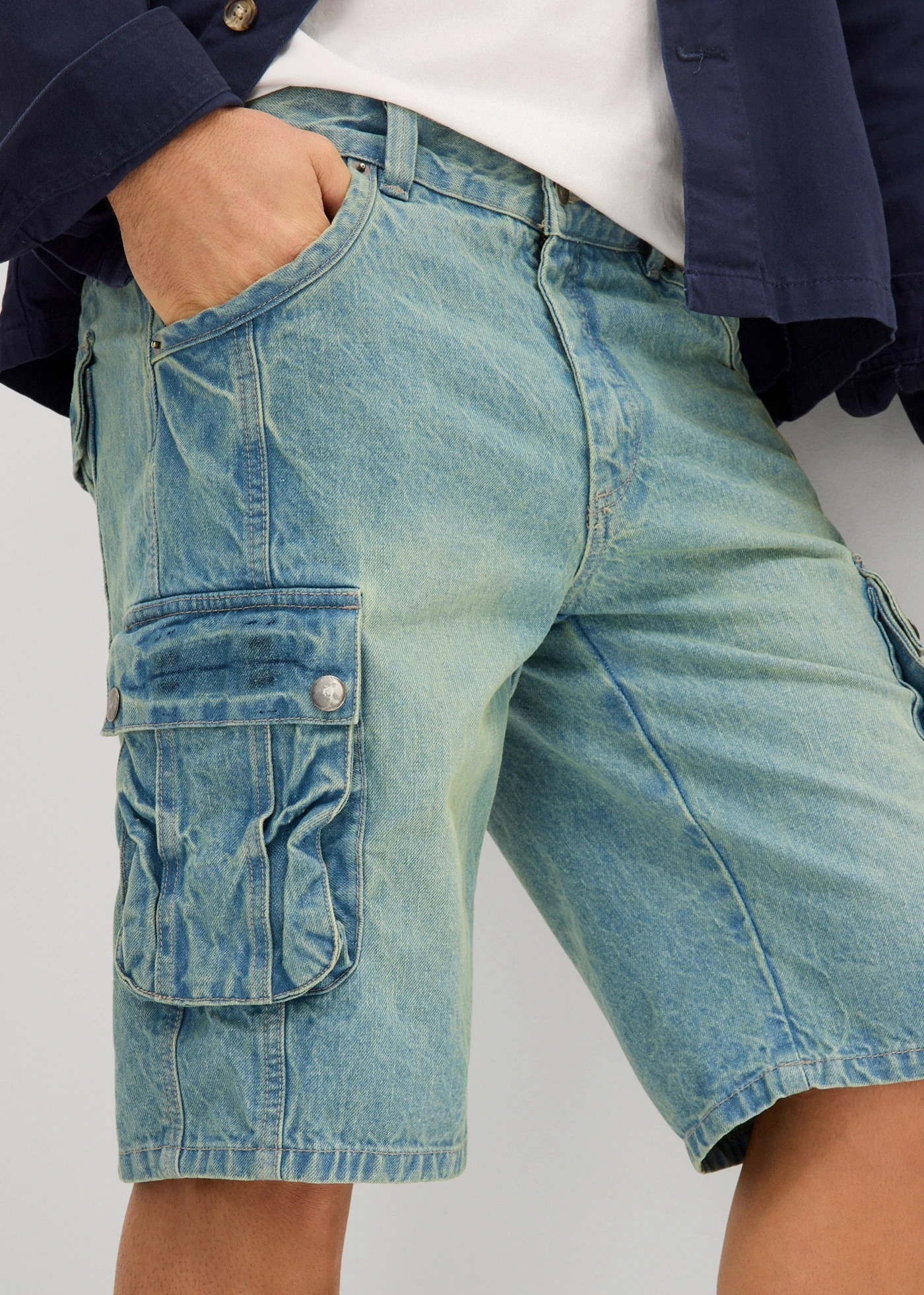 Cargo džínové bermudy, Regular Fit • modro-zelený denim • bonprix obchod