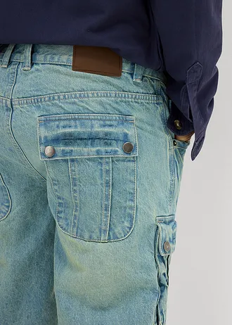 Cargo džínové bermudy, Regular Fit • modro-zelený denim • bonprix obchod