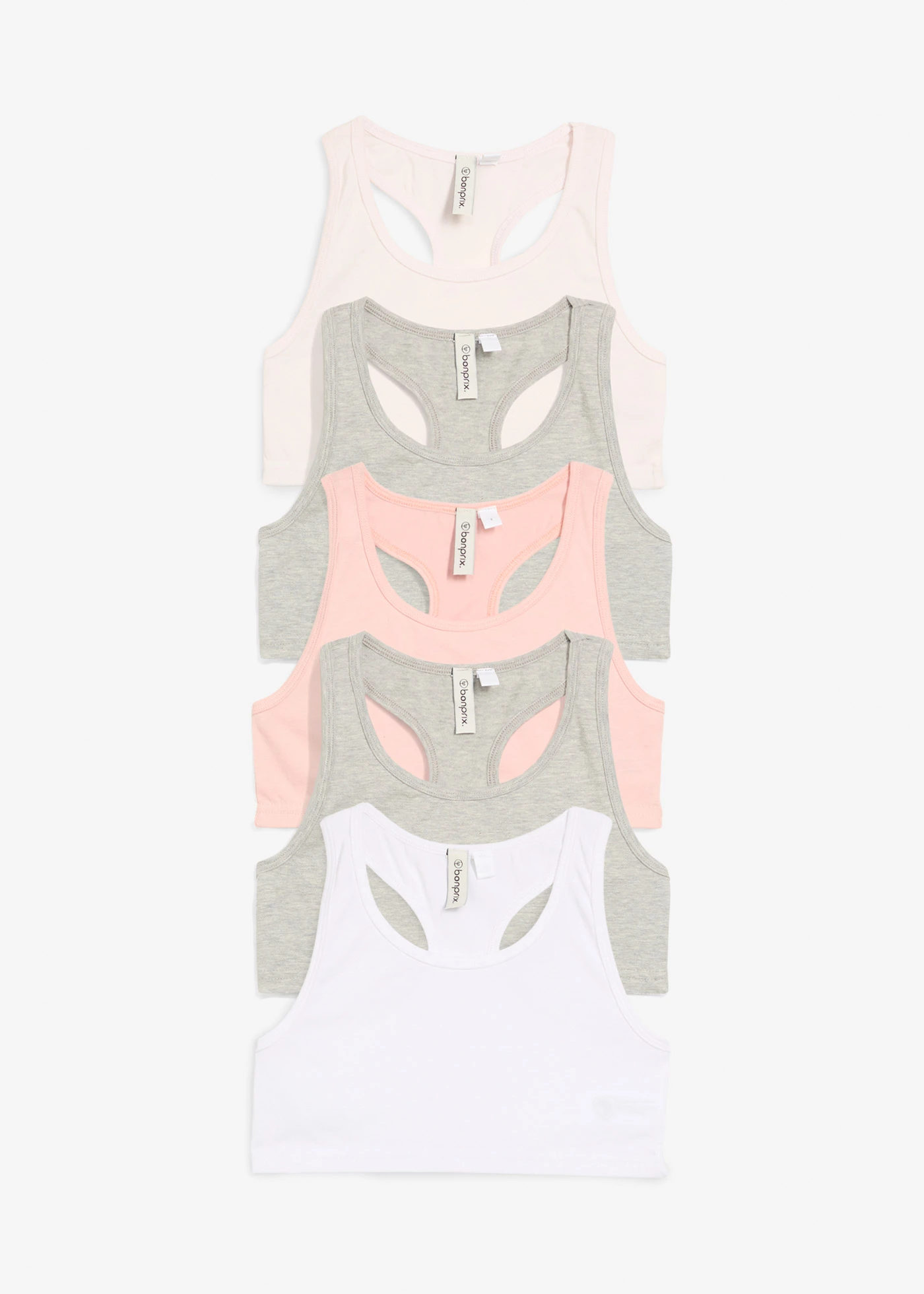 Biustonosz bustier z miękkiej bawełny (5 szt.) • róż antyczny+biały+jasnoszary melanż+kremowy • sklep bonprix