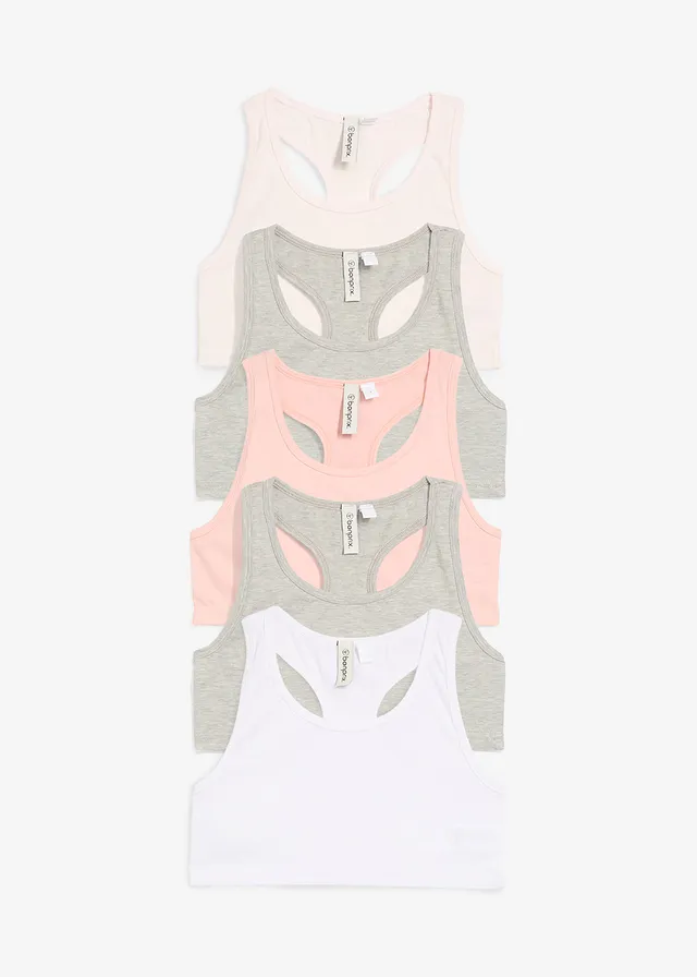 Biustonosz bustier z miękkiej bawełny (5 szt.) • róż antyczny+biały+jasnoszary melanż+kremowy • sklep bonprix