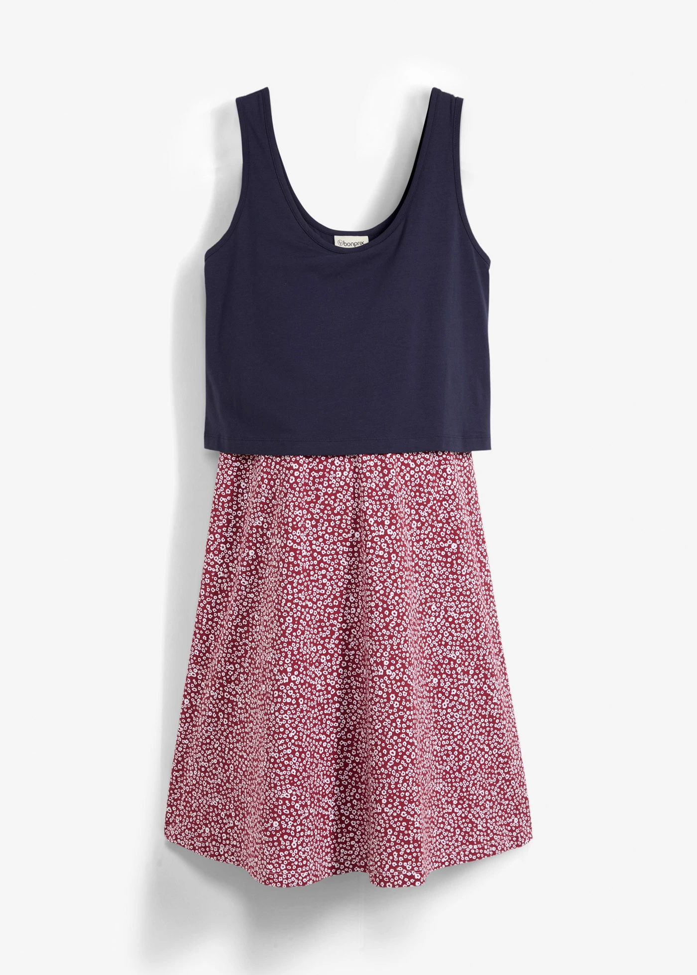 Robe de grossesse et d’allaitement en jersey coton • bleu foncé/rouge brun floral • Boutique bonprix