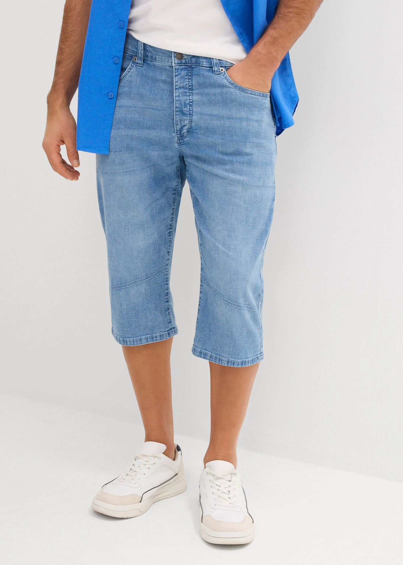 Bermuda long et léger en jean extensible, Regular • bleu glacier denim • Boutique bonprix