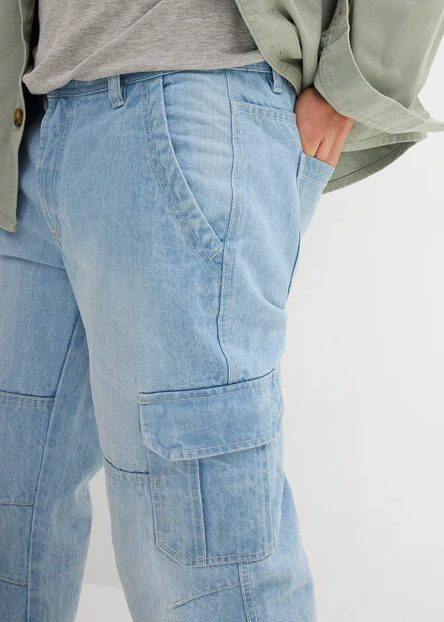 Regular fit 3/4 cargo jeans, straight • ijsblauw denim • product-page.page-title-suffix