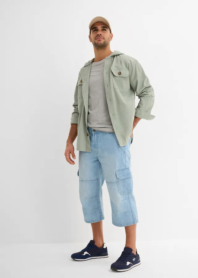 Regular fit 3/4 cargo jeans, straight • ijsblauw denim • product-page.page-title-suffix