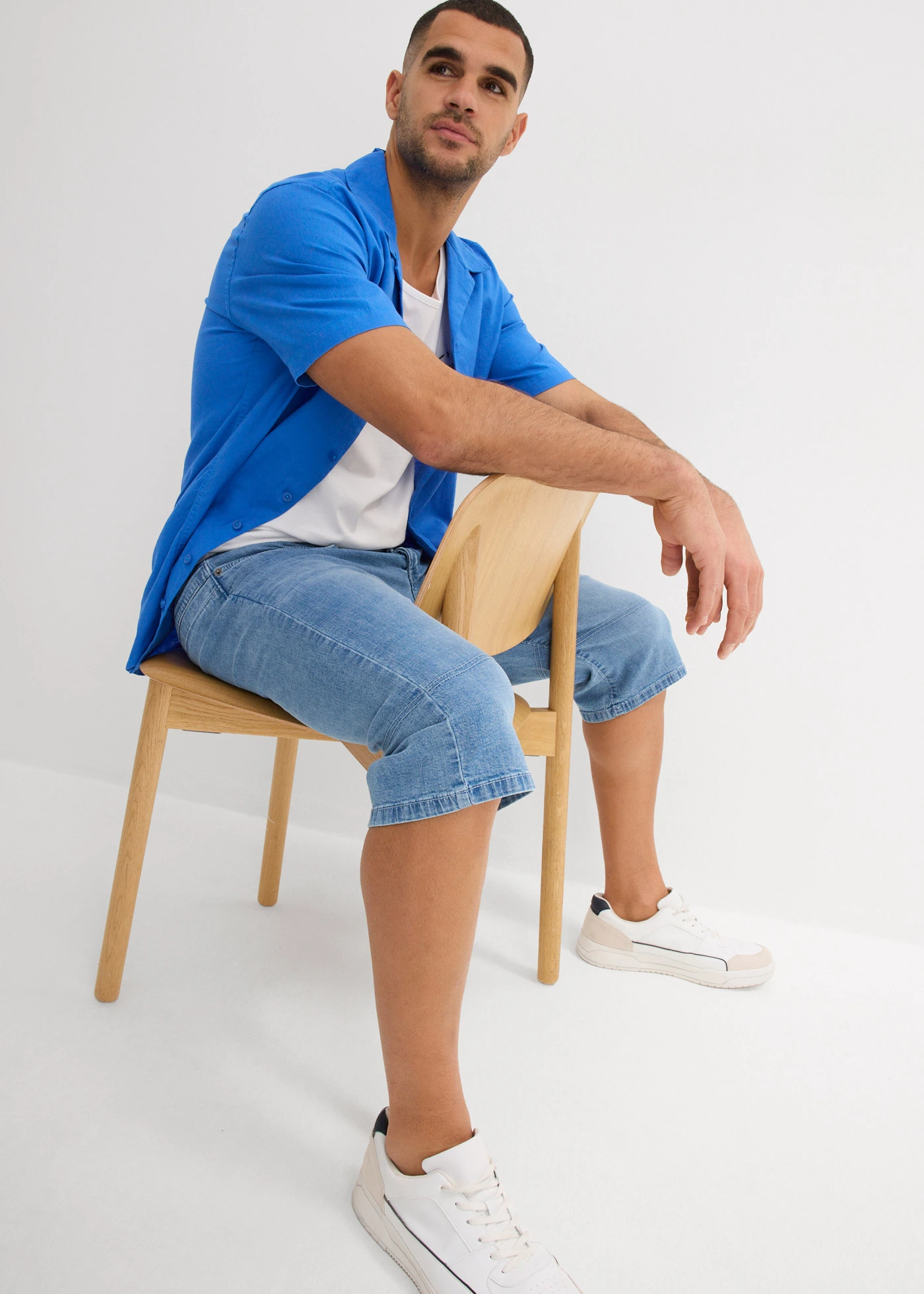 Bermuda long et léger en jean extensible, Regular • bleu glacier denim • Boutique bonprix