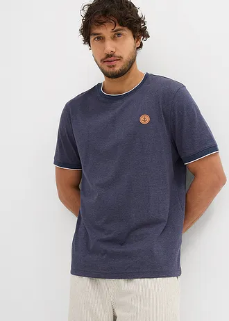 T-shirt z efektem dwuwarstwowym, z ozdobnymi elementami • granatowy melanż • sklep bonprix