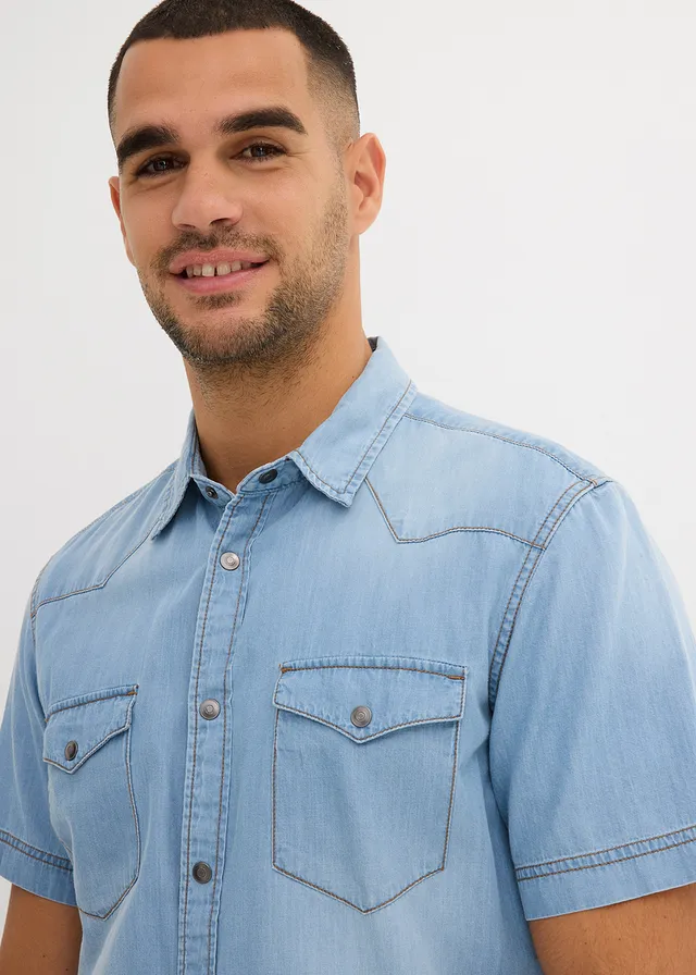 Spijkeroverhemd met korte mouw van biologisch katoen, slim fit • ijsblauw denim • product-page.page-title-suffix