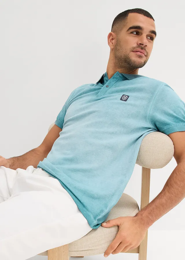 Piqué poloshirt in washed out look • pacifisch groen used • product-page.page-title-suffix