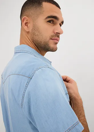 Džínová košile Slim Fit, krátký rukáv, z čisté organické bavlny • ledově modrý denim • bonprix obchod